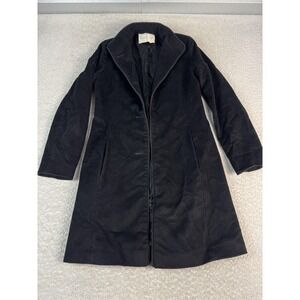 Fleurette Wool Coat Womens 2 Black Long Loro Piana Fabric Made in USA Satin Trim